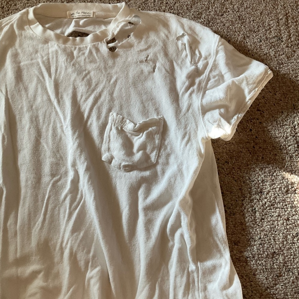 We The Free White Distressed Short Sleeve Tee